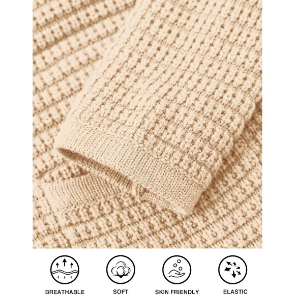 Women's Knit Cardigan Sweater – Chunky Button Down Open‎ Front Jacket Beige XL - Picture 3 of 8